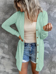 Plus Size Long Sleeve Knit Cardigan V-Neck Solid Color Fall Spring