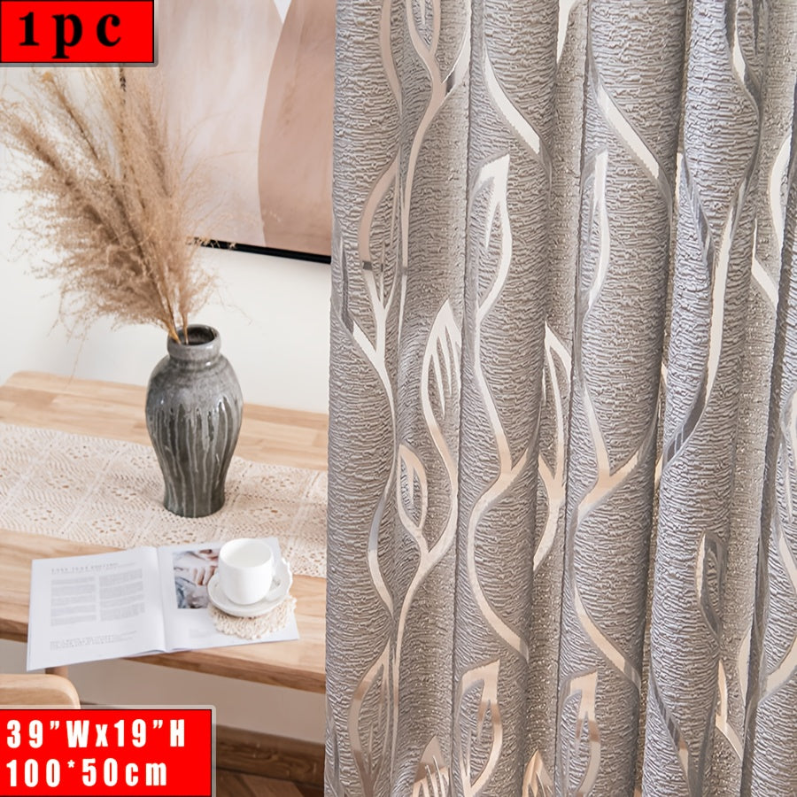 Light Gray Leaf Jacquard Sheer Curtain with Rod Pocket for Bedroom Living Room Office