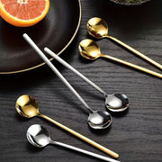 Set of 4 Gold Stainless Steel Long-Handled Spoons for Coffee, Ice Cream, and Honey