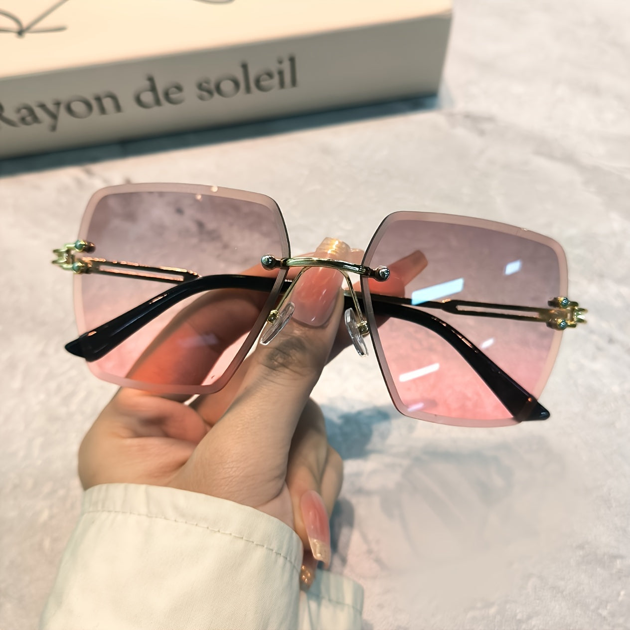 Gafas sin montura cuadradas para mujer con lentes de degradado para fiestas y uso diario