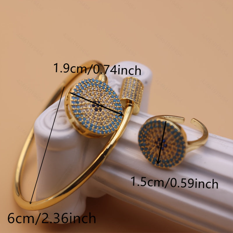 Gold Plated Bangle with Turquoise Inlay and Ring for Women