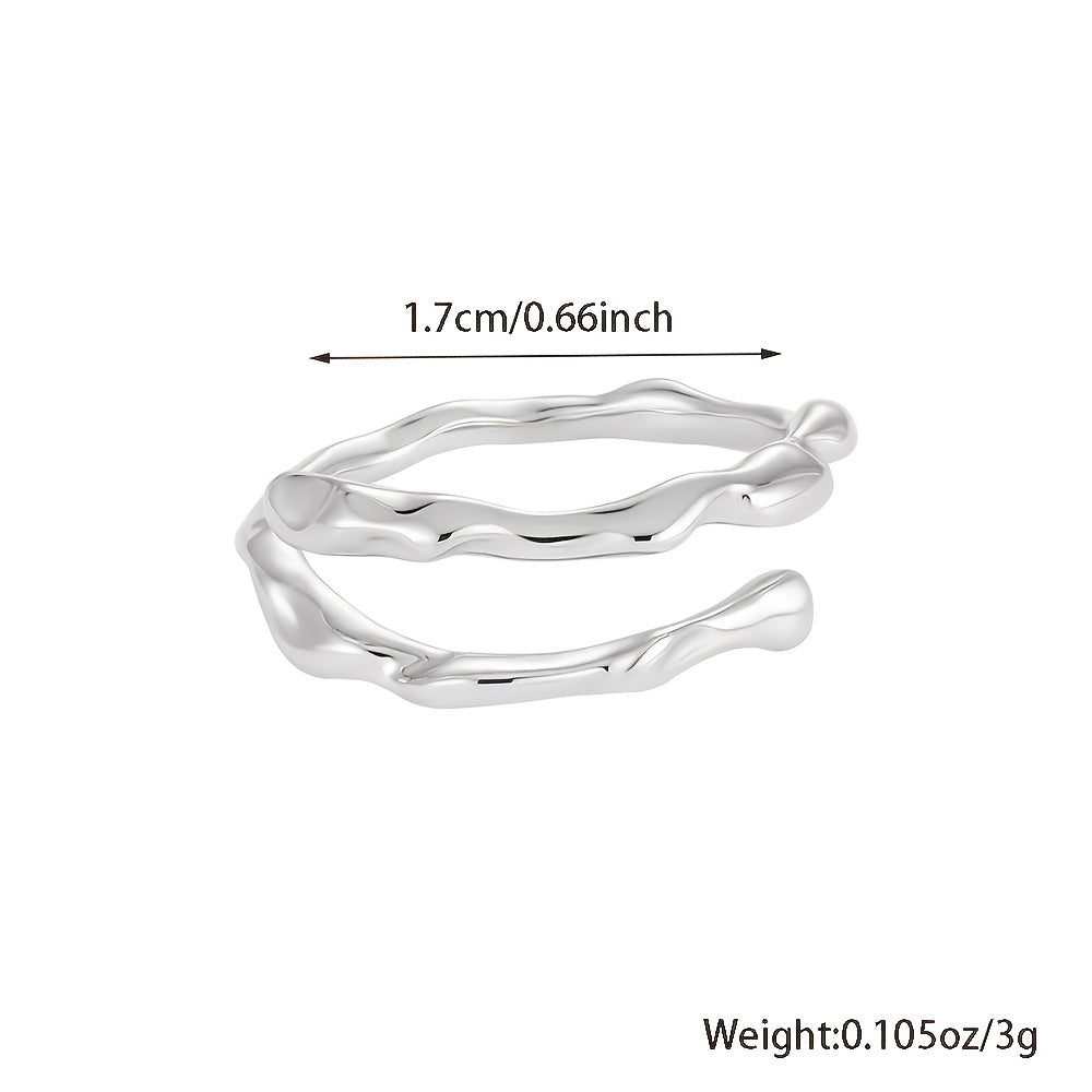 Sterling Silver Adjustable Open Ring Double Layer Irregular Design for Women