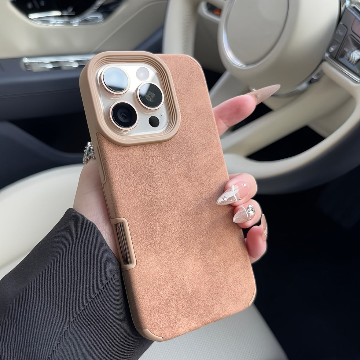 Universal iPhone Case Faux Leather Shockproof Vintage Lambskin Suede Cover for 12 13 14 15 16 Pro Max