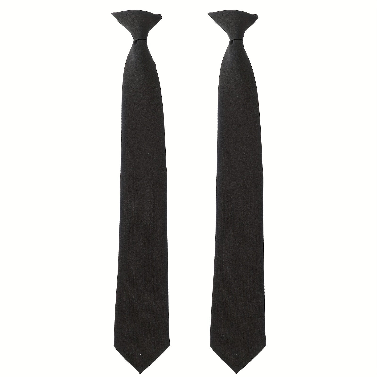 Set of 2 Men's Black Clip-On Neckties for Business Weddings and Formal Wear