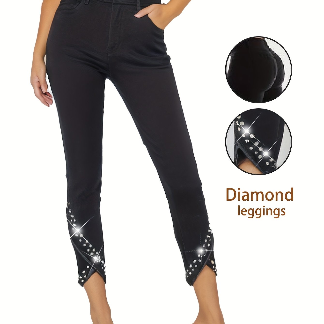 Women's Plus Size Slim Fit Elastic Diamond Hem Nine-Tenths Pants