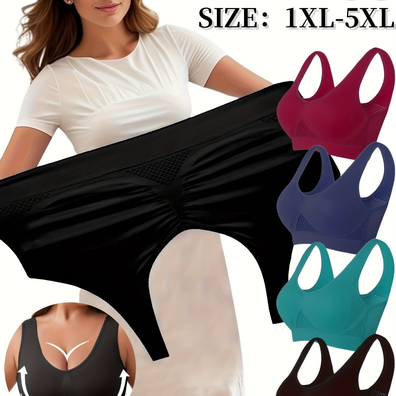 Women's Seamless Breathable Mesh Sports Bras 1XL-5XL Black Beige Blue