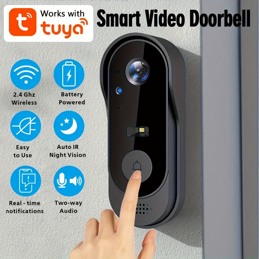 Wireless Video Doorbell with Night Vision 2-Way Audio Rechargeable Battery Indoor Outdoor