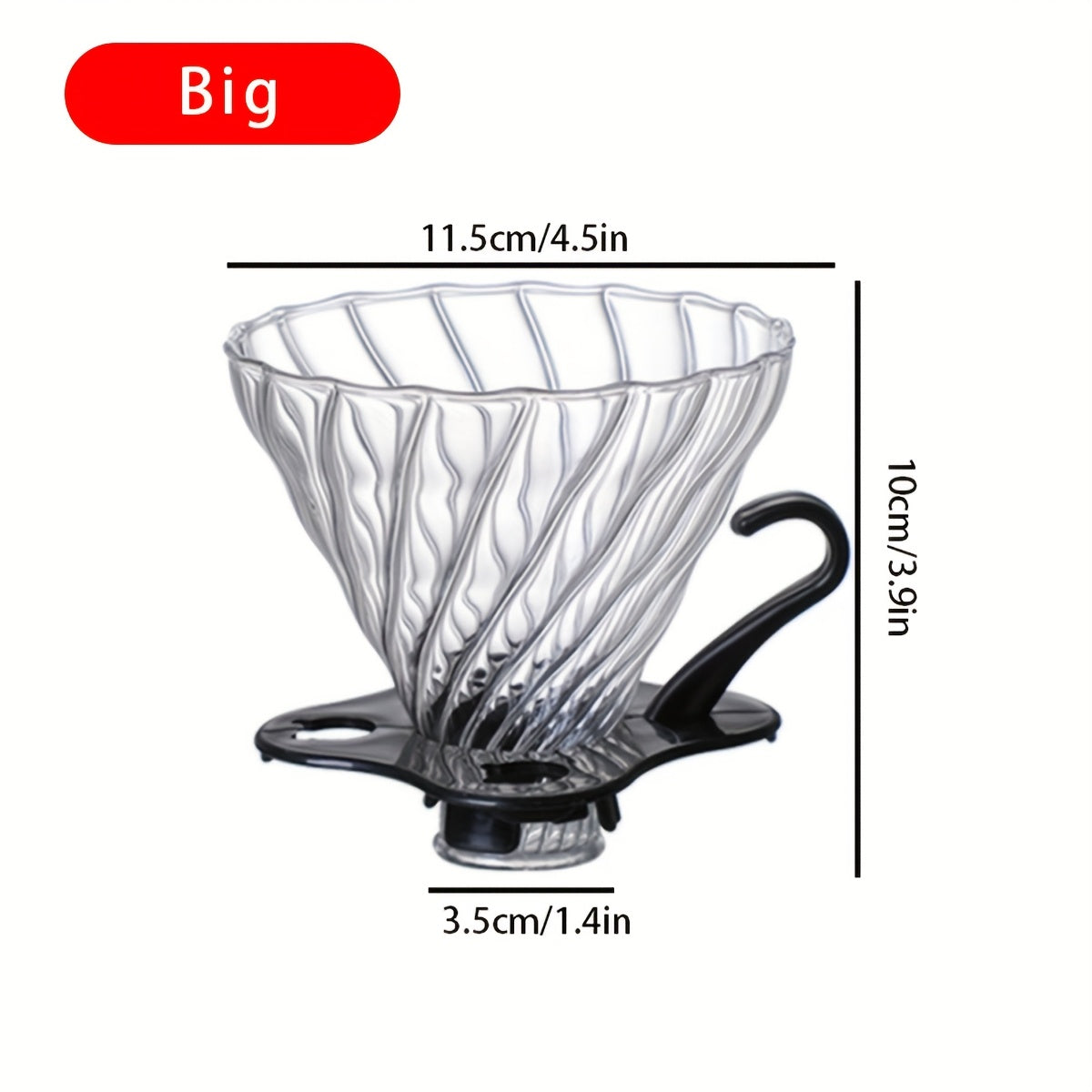 Glass Pour Over Coffee Dripper with Handle, Reusable Cone Filter for Home Office Travel