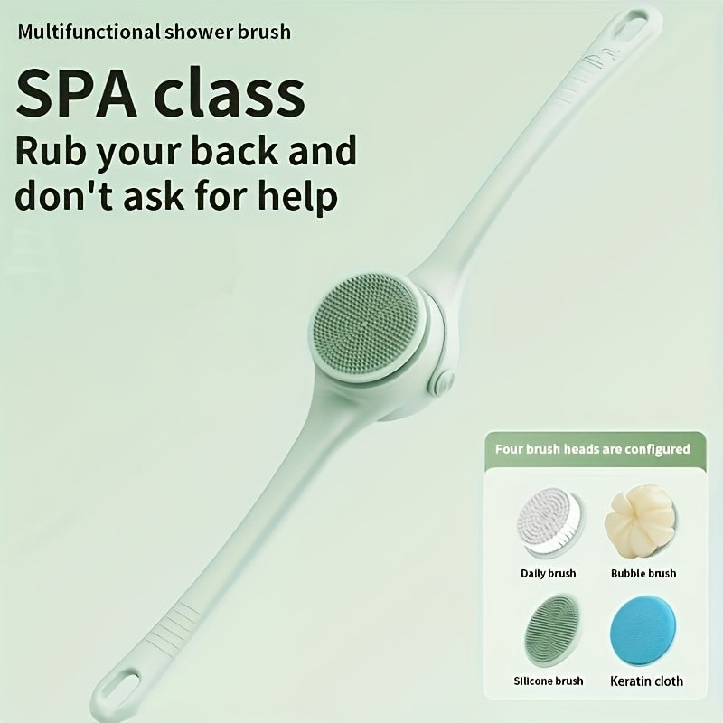 Electric Shower Brush Cleaner with 2 Long Handles 4 Rotating Shower Heads Silicone Body Scrub