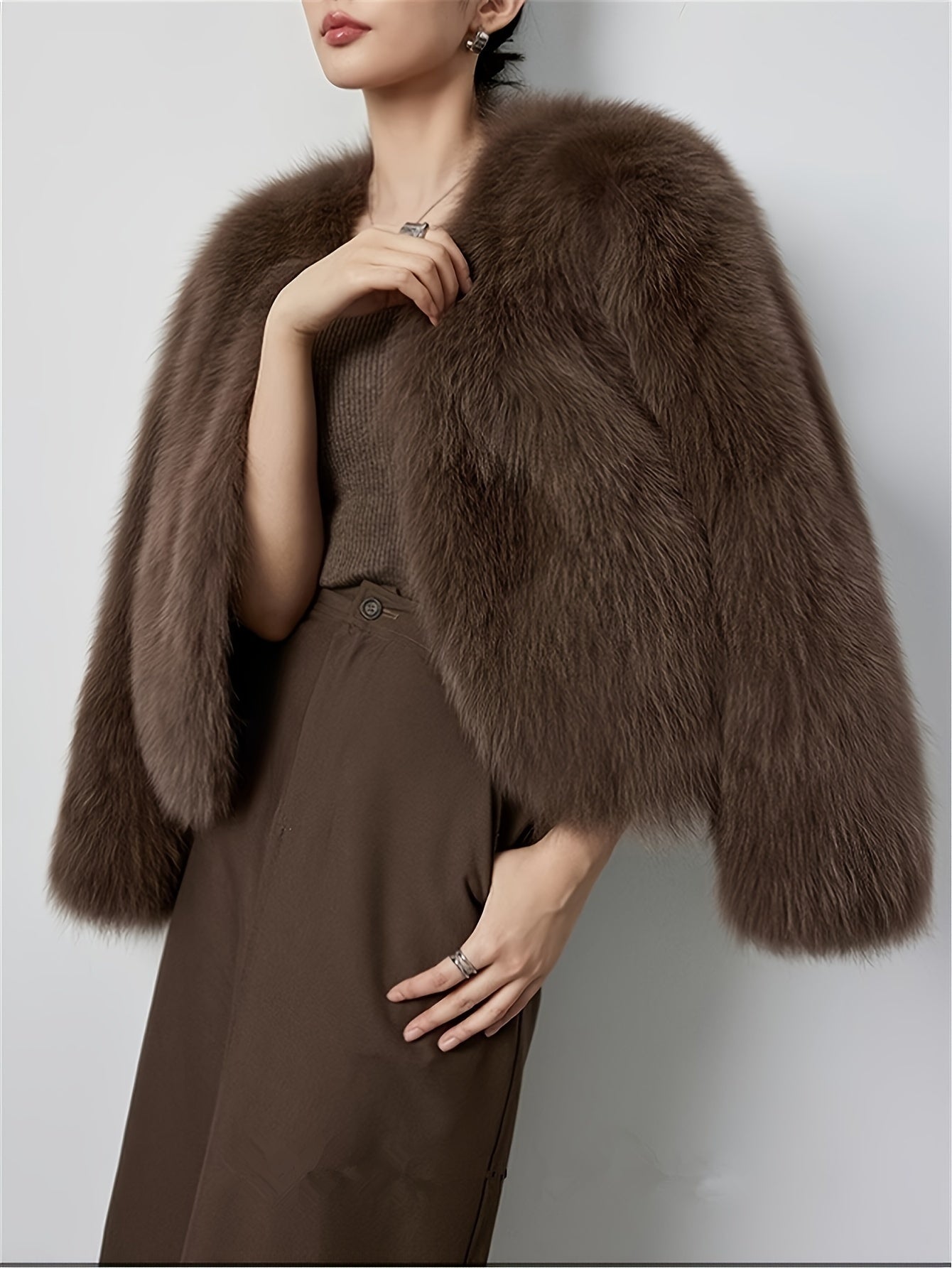 Women's Light Beige Faux Fur Trim Coat for Winter