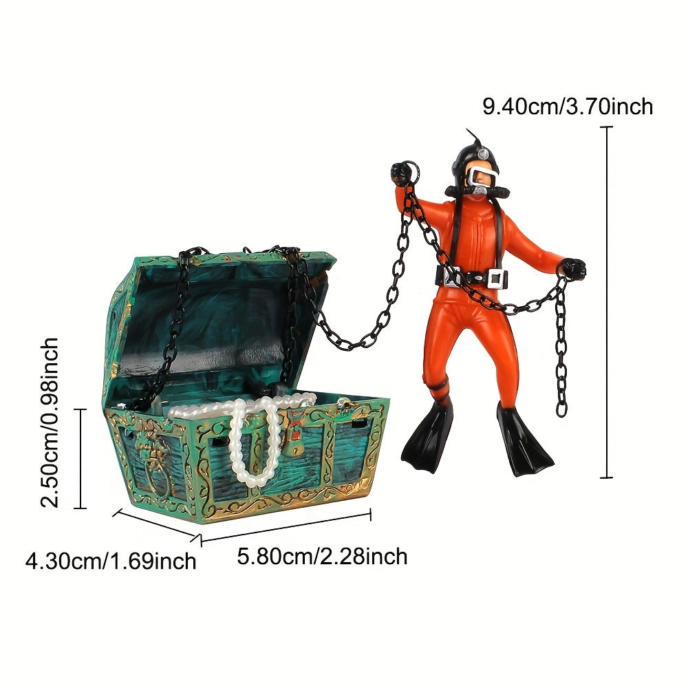 Aquarium Decoration Treasure Hunter Action Figure with Bubble Effect Plastic Resin Fish Tank Ornament