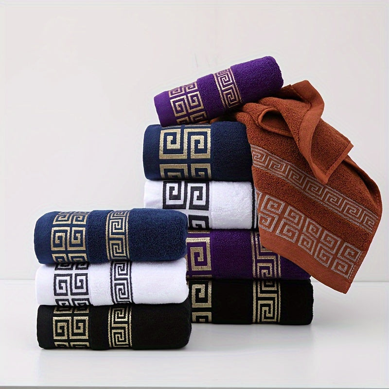 Luxury Cotton Bath Towel Set 4 Pieces Geometric Embroidery 400GSM Soft Absorbent