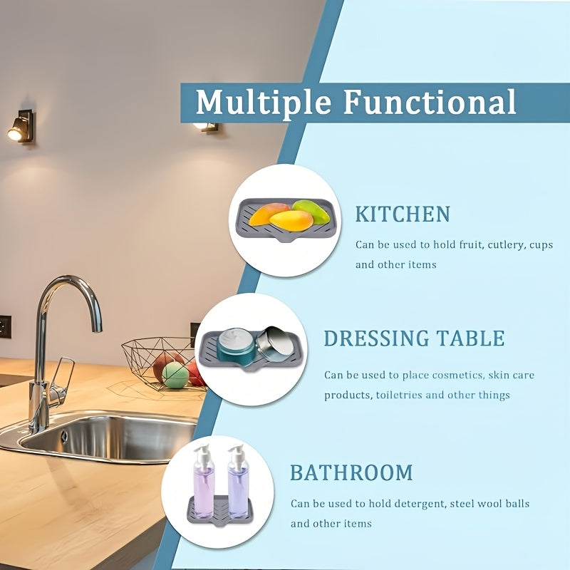 Flexible Silicone Sink Organizer with Non-Slip Drain Pad and Splash-Proof Cover