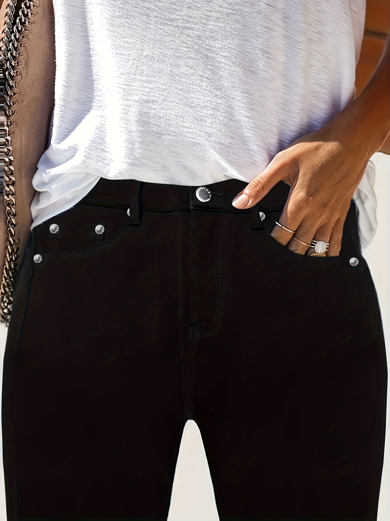 Women's Plus Size Black Stretch Denim Wide-Leg Jeans High-Waisted