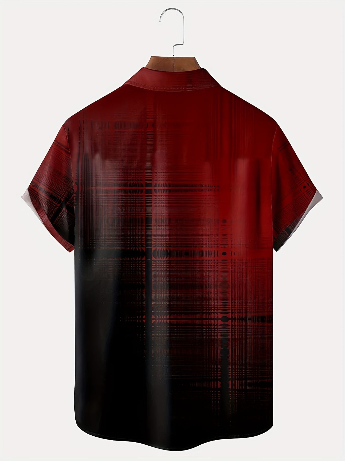 Erkaklar uchun vintage qizil gradientli tuzilgan tugmachali ko'ylak, cho'kmasdan yuviladigan polyester ko'ylak, katta o'lchamda, tasodifiy yozgi moda uchun ideal. Klassik yaka dizayni.