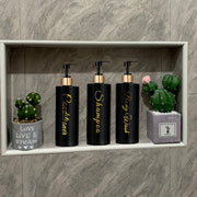 3-Piece 500ml White Plastic Bathroom Dispenser Set with Gold Labels for Shampoo Conditioner Body Wash