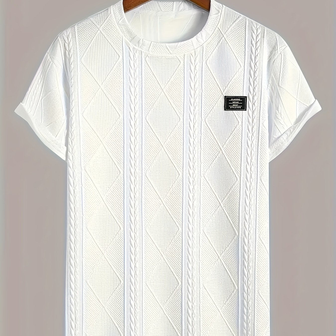 Men's Short Sleeve T-Shirt with Embossed Pattern Made of 100% Polyester Knit Fabric