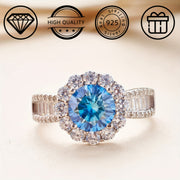 Sterling Silver 8mm Blue Moissanite Engagement Ring for Weddings and Gifts