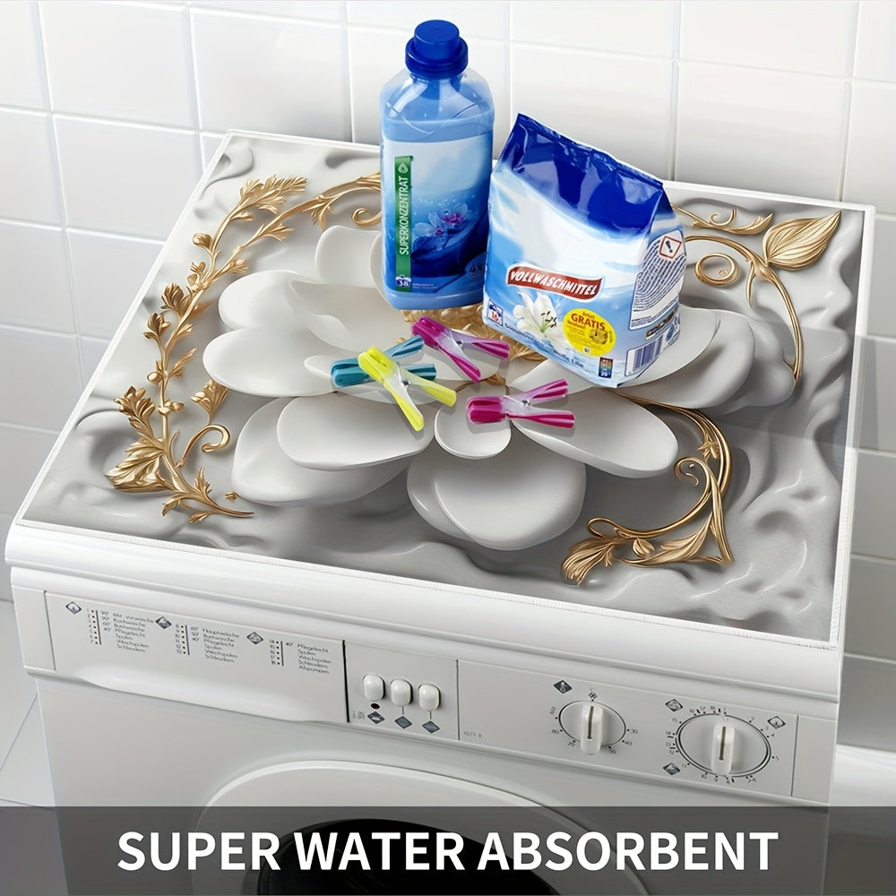 Flower Print Washing Machine Dust Cover Mat Non-Electric 50x60 cm Laundry Kitchen