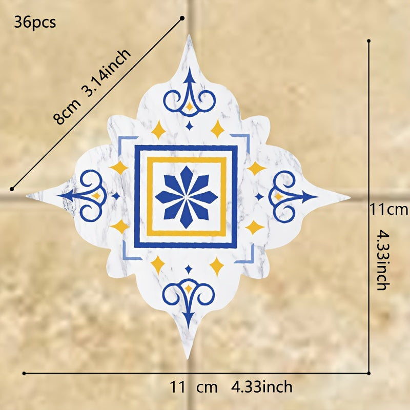 Set of 36 Waterproof Bohemian Tile Stickers 11cm Square for Floors and Walls