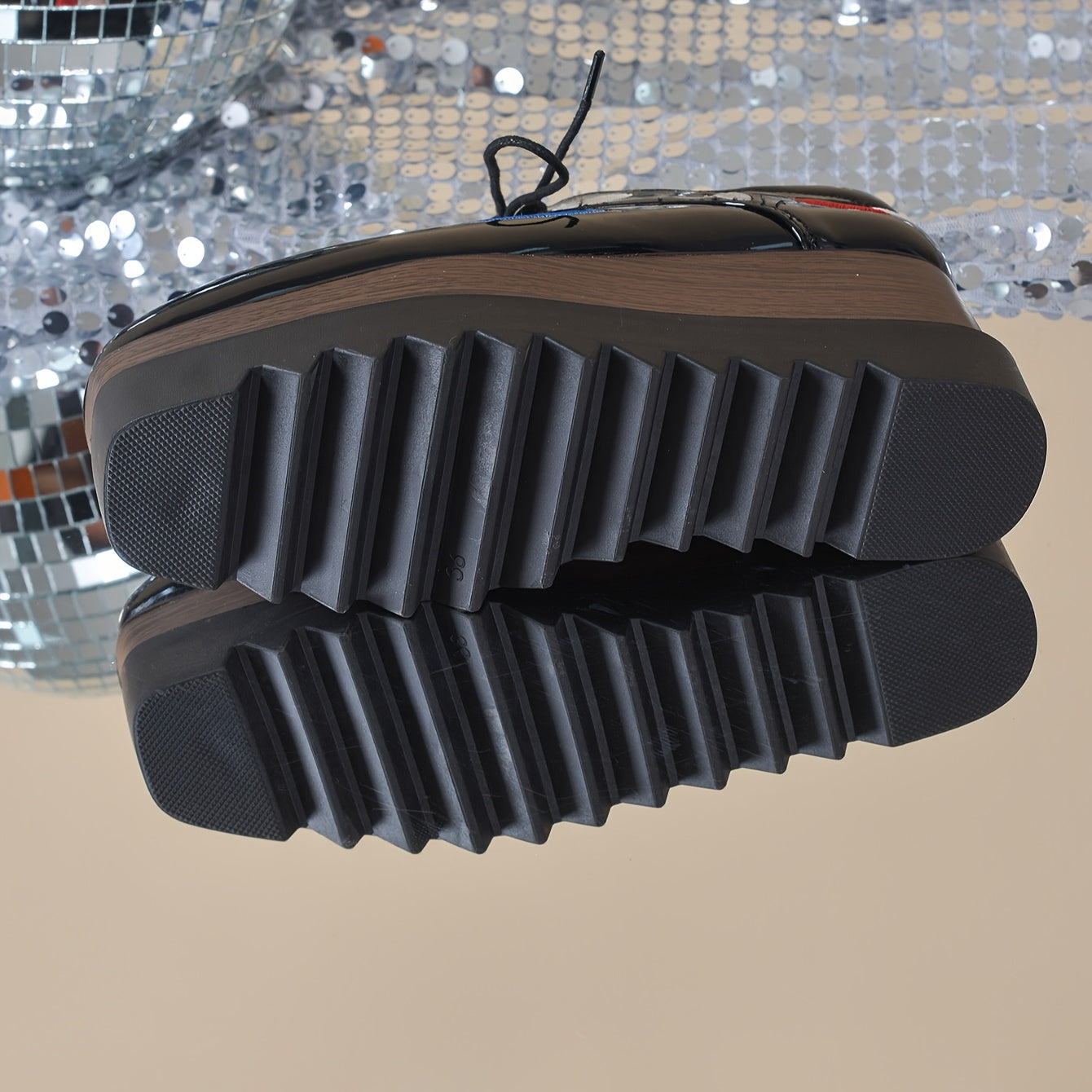 Women's Punk Platform Mary Jane Shoes Black Faux Leather Chunky Heel Lace-Up All-Season Sneakers