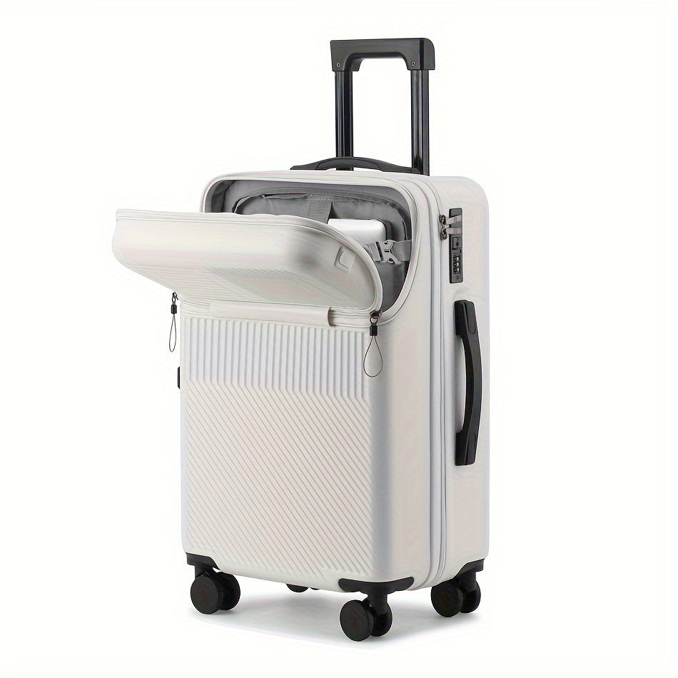 20-Inch Cabin Suitcase with USB Charging Port Multi-Compartments and Front Opening Black