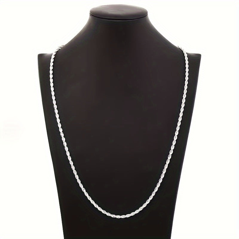 925 Silver Plated Twist Chain Set for Men and Women Necklace and Bracelet