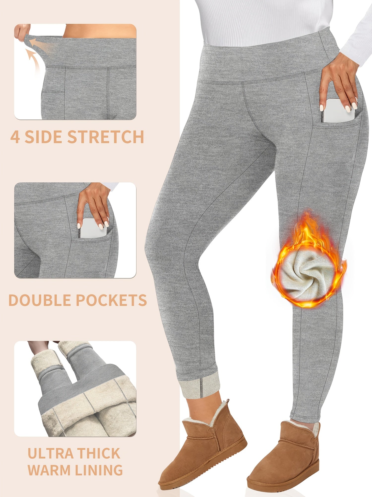 Women's Plus Size High Waist Thermal Yoga Pants with Pockets