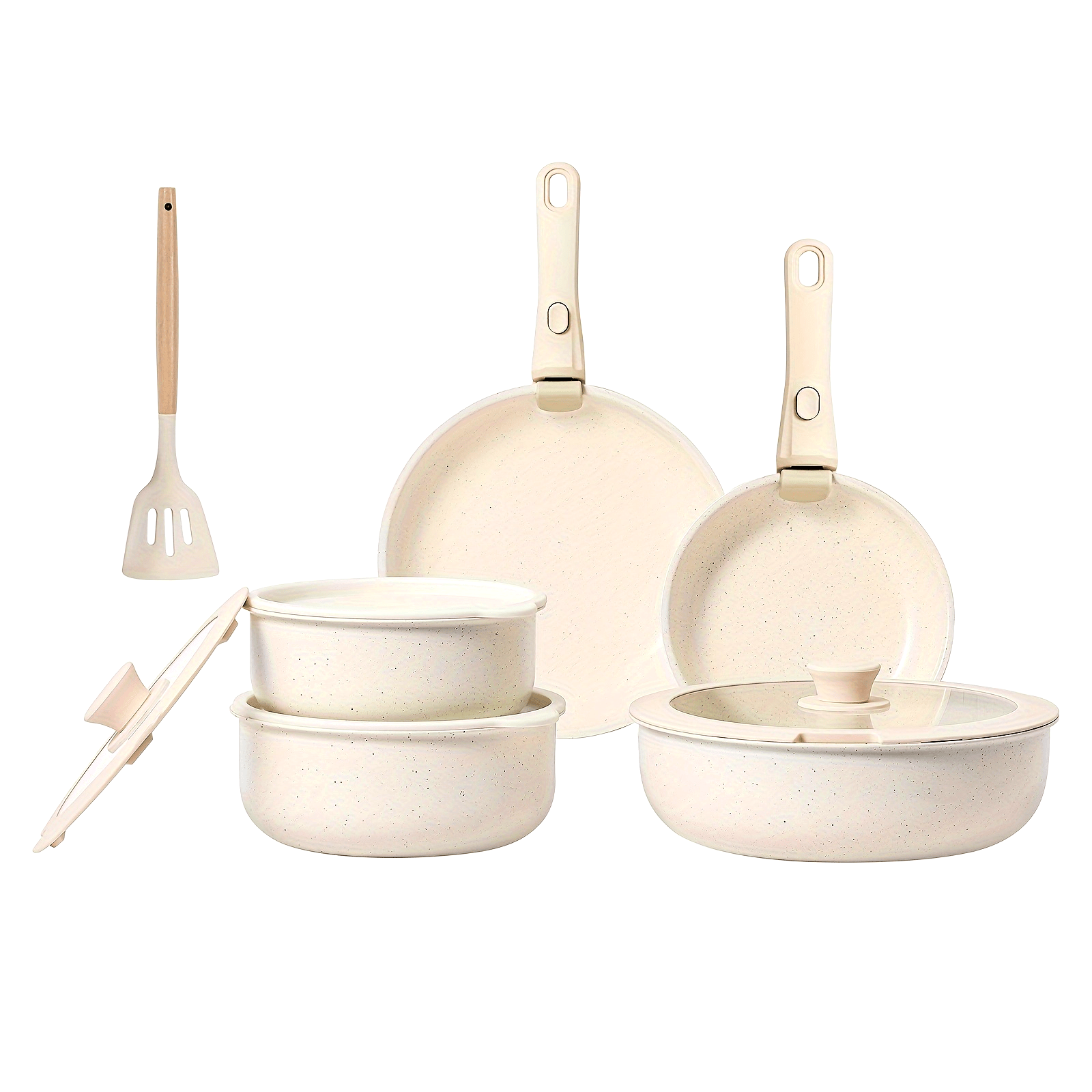 Juego de utensilios de cocina de aluminio para inducción, antiadherente, mango desmontable, 3 ollas, 3 sartenes, apto para lavavajillas