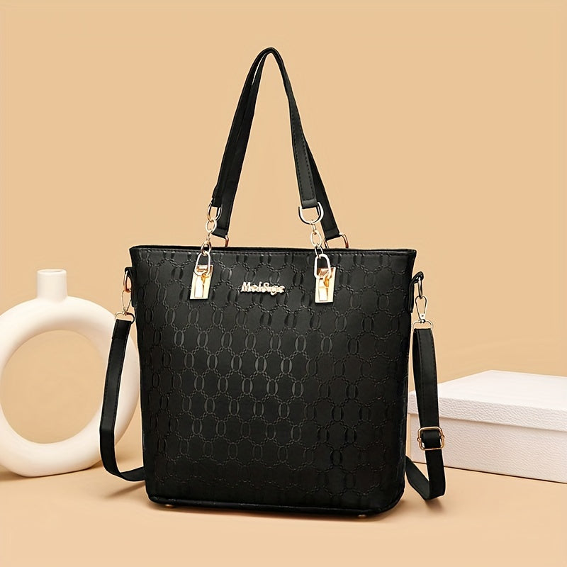 Set de bolso de cuero sintético de cinco piezas para mujer: bolso de mano, bandolera, bolso de hombro y monedero