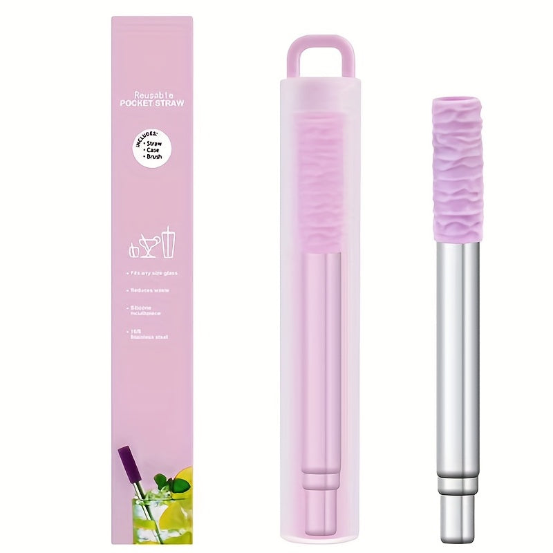 Stainless Steel Telescopic Straw with Case, Portable Foldable, Cold Beverages