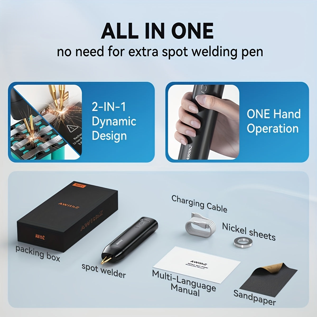 18650 litiy batareyasi bilan portativ qo'l bilan nuqta payvandlash to'plami, USB orqali zaryadlanadigan, nikel varaqalari va DIY loyihalari uchun ideal.