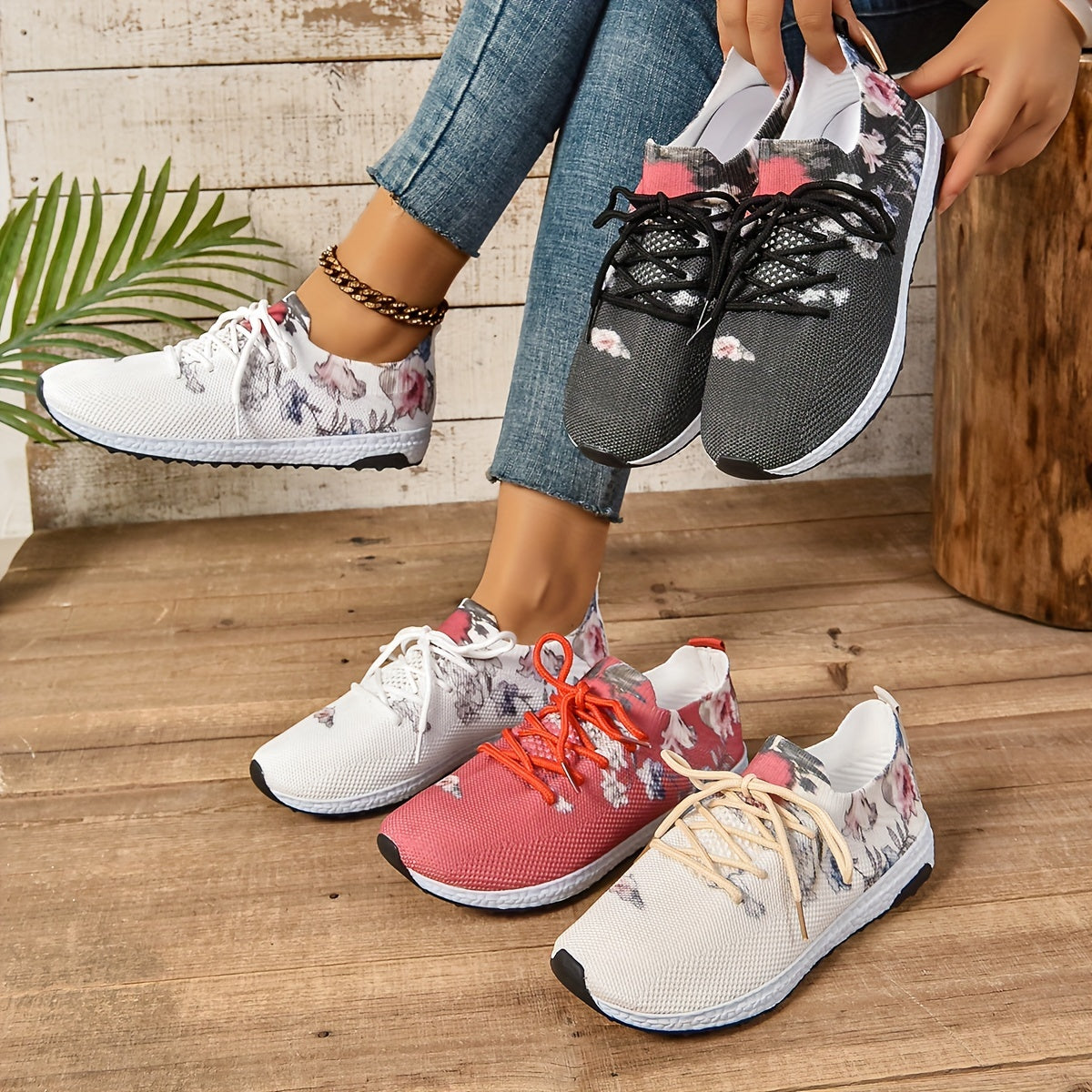 Ladies Casual Sports Shoes Breathable Fabric Low Top Slip-On Running Shoes