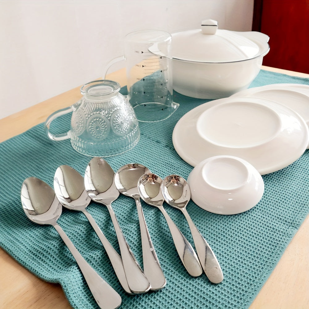 Set of 3 Large Kitchen Towels in Green Plaid and Striped Waffle Weave 45x65 cm