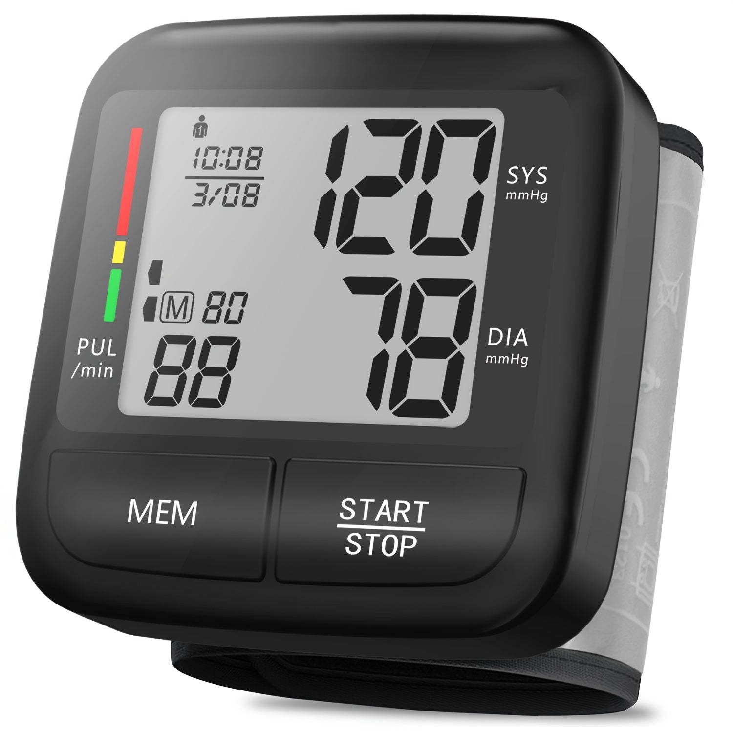 Portable Wrist Blood Pressure Monitor with Large LCD Display Automatic Digital Device with Wrist Strap