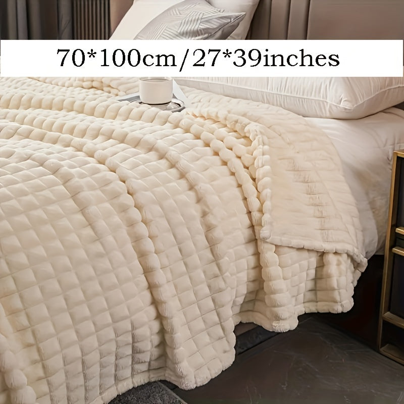 Плед из искусственного кроличьего меха в клетку - теплый и уютный плед для дивана, кровати или софы - мягкий и успокаивающий плед