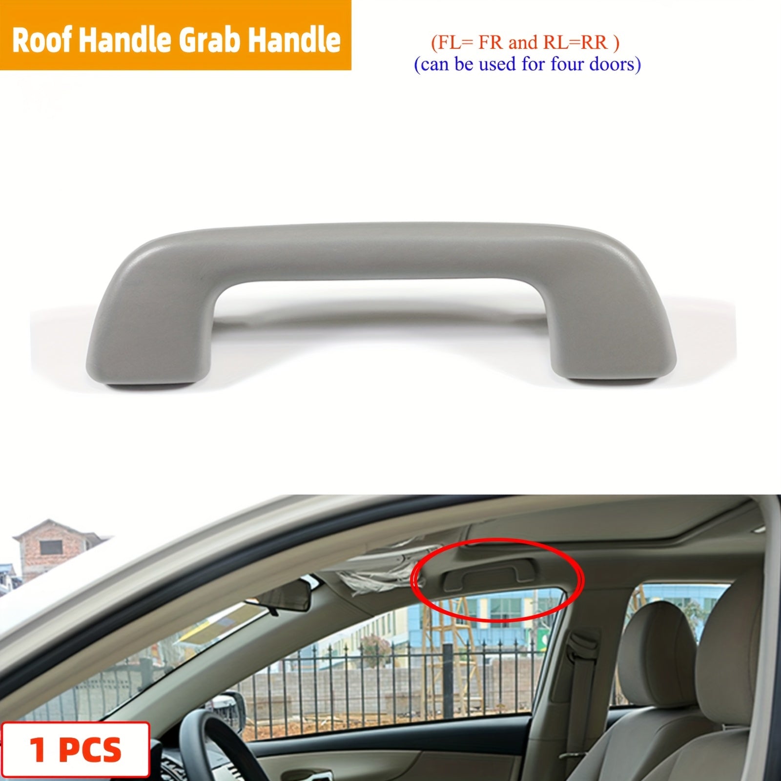 Left/Right Hand Roof Pull Handle Grab Rail with Hook Ergonomic Grey Plastic