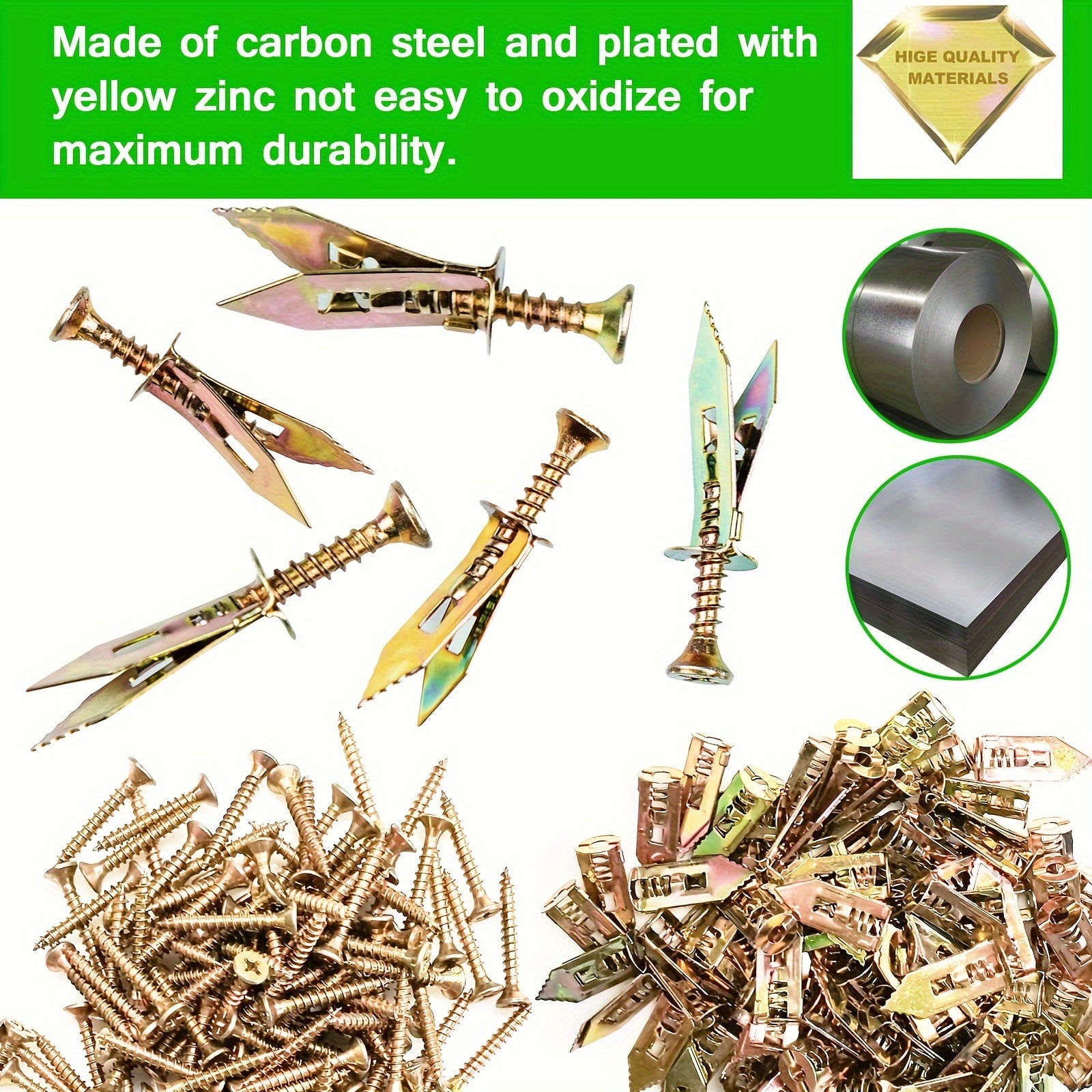 50/100/150 Pcs Galvanized Steel Self-Drilling Wall Anchors Drywall Inserts