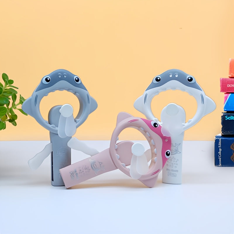 Cute Shark Handheld Fan Portable Mini Manual No Battery Required Pink Gray White Travel Party Gift