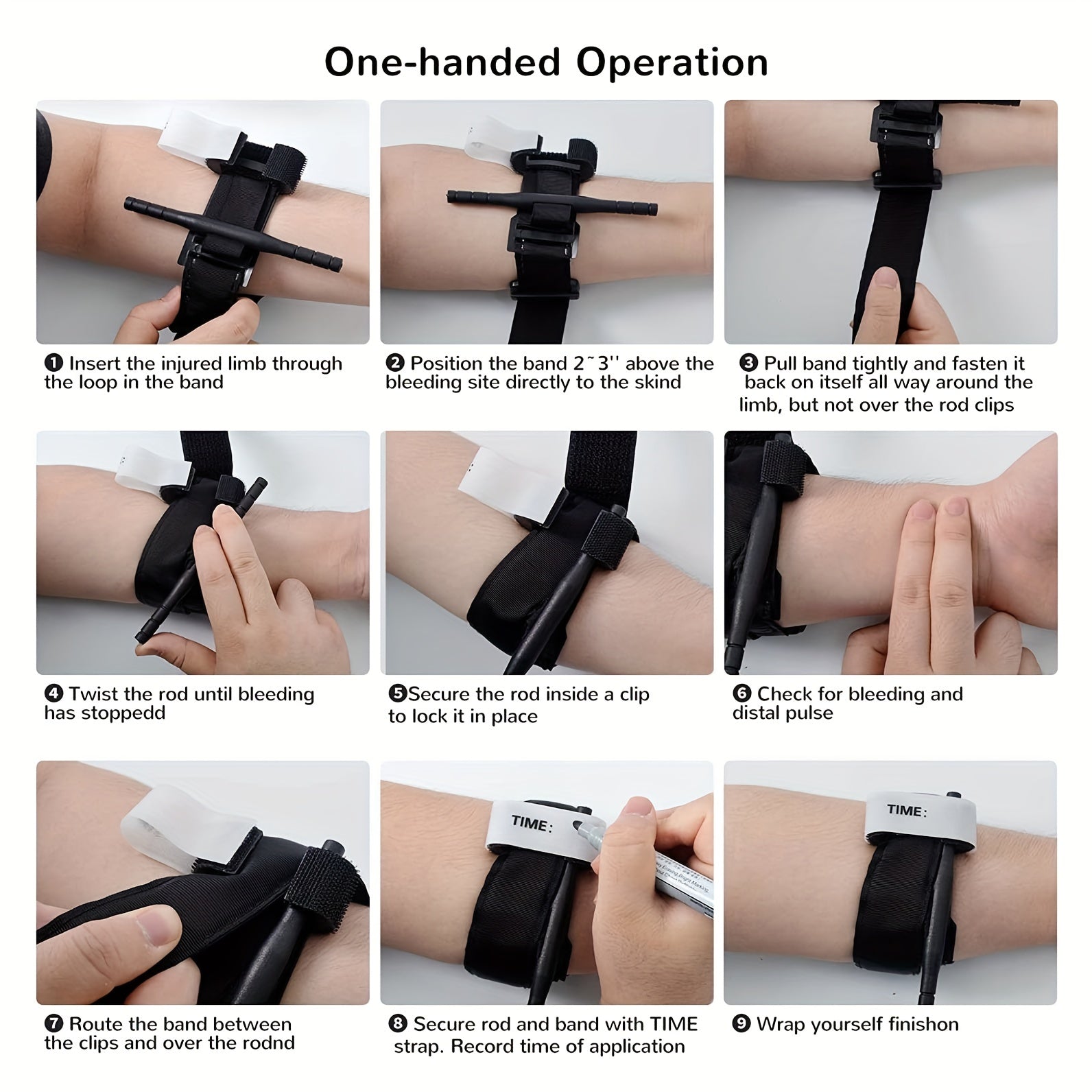 Tactical Black Tourniquet Medical Hemostatic Control Single-Handed Rescue