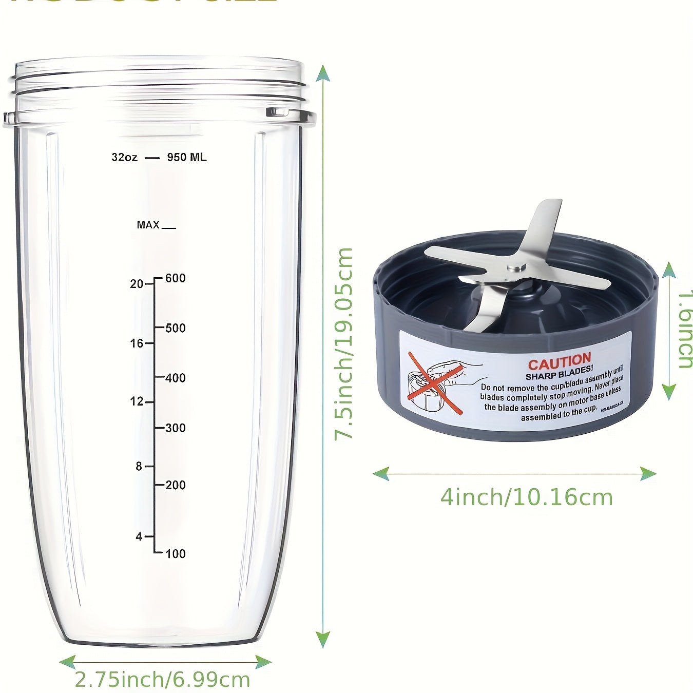 32oz Blender Cup and Blade Replacement Parts Set with Gaskets for High-Speed Blenders