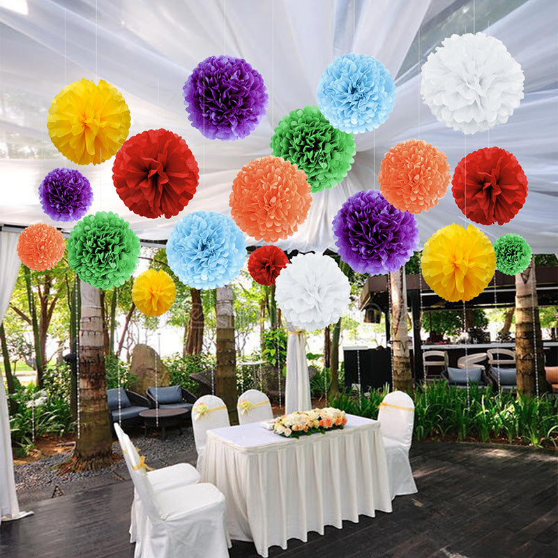 14 Pieces Paper Flower Ball Pom Pom Decorations for Party and Event