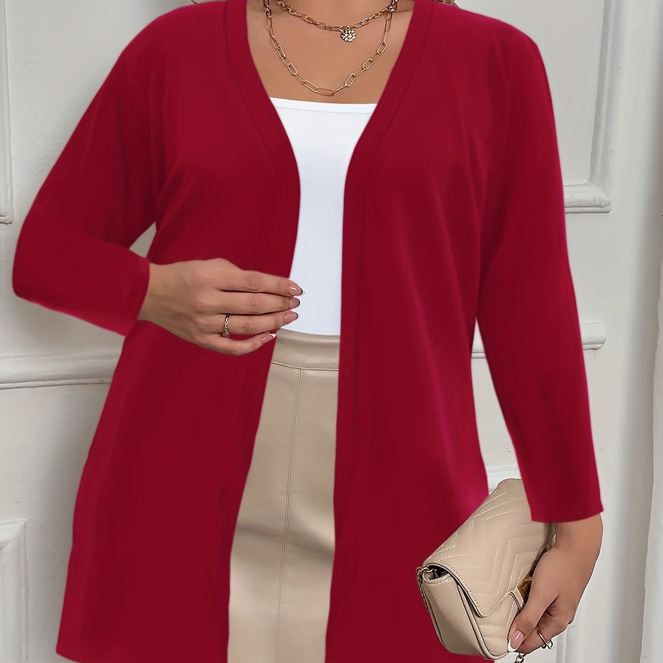 Plus Size Women's Long Sleeve Cardigan Lightweight Warm Fall Winter Solid Color