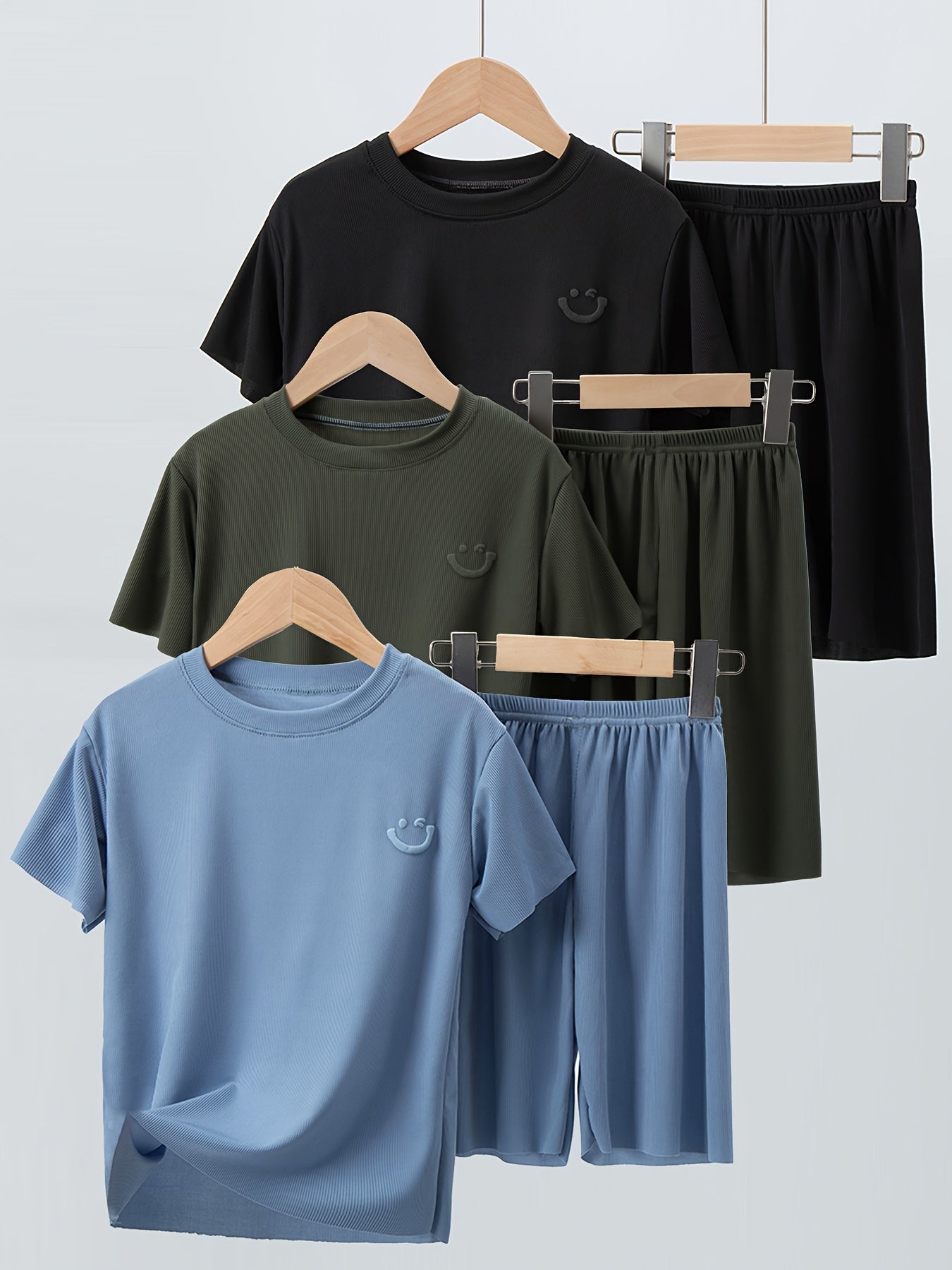 Boys' Summer Casual Tracksuit Set with Smile Face T-Shirt and Shorts for Kids Over 3 Years