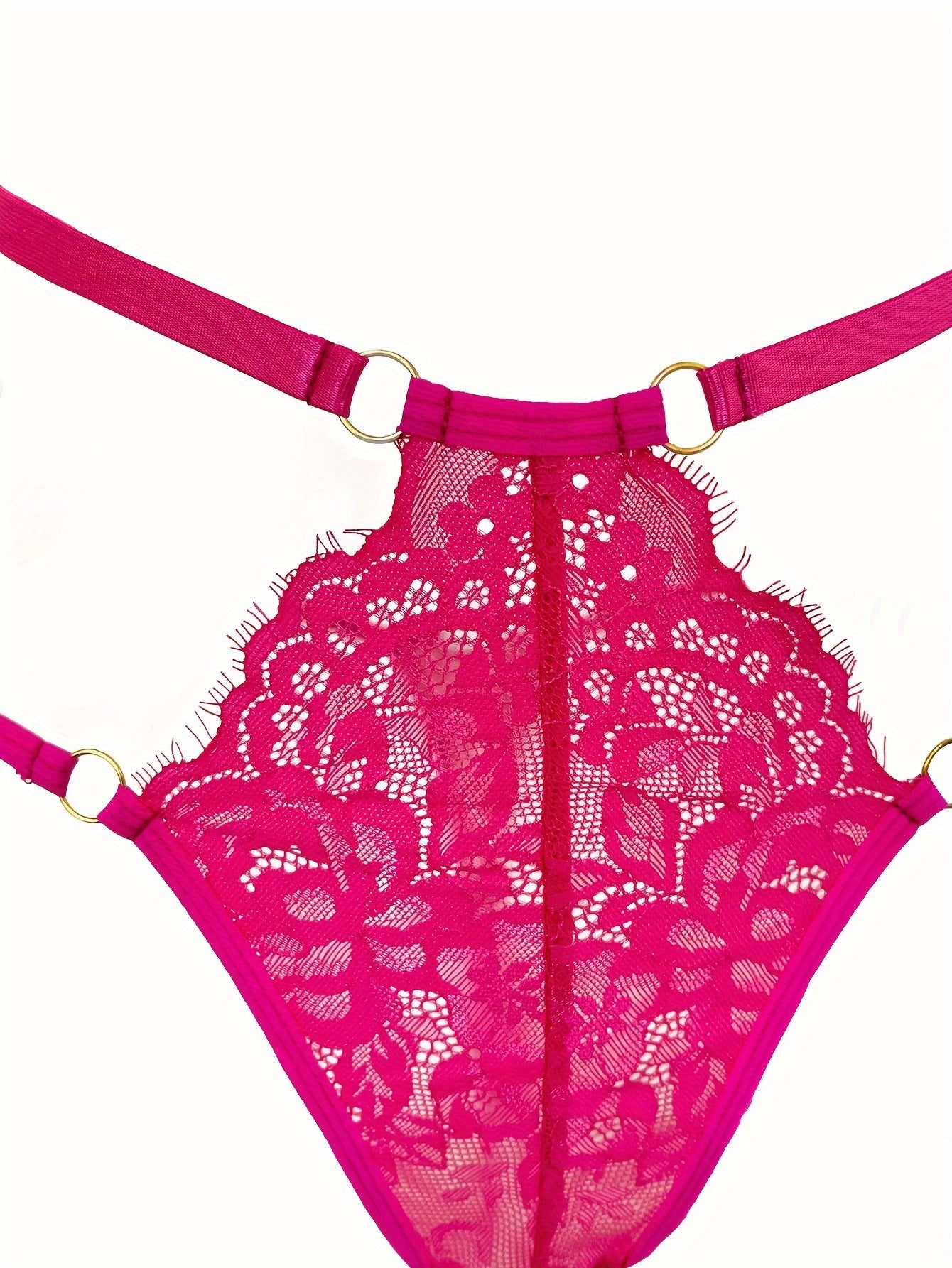 Ayollar uchun 5 ta qismlik jozibali gullar bilan bezatilgan dantelli ichki kiyim to'plami: brassier, thong, garter belti va oyoq halqalari. Nylon aralashmasi, qo'l bilan yuvish mumkin.