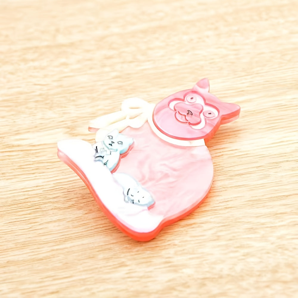 Cute Cartoon Cat Mom and Kitten Acrylic Brooch Pin for Women and Kids