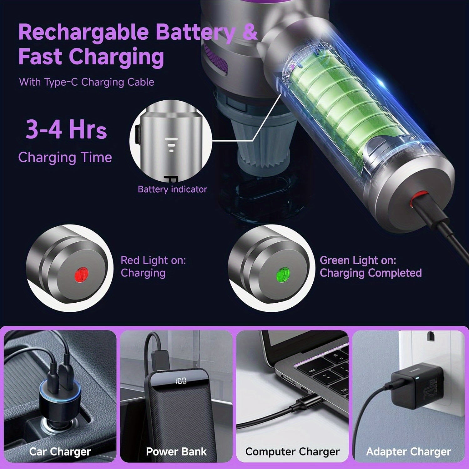 Aspiradora de coche inalámbrica portátil con potencia de 16000PA y aire comprimido