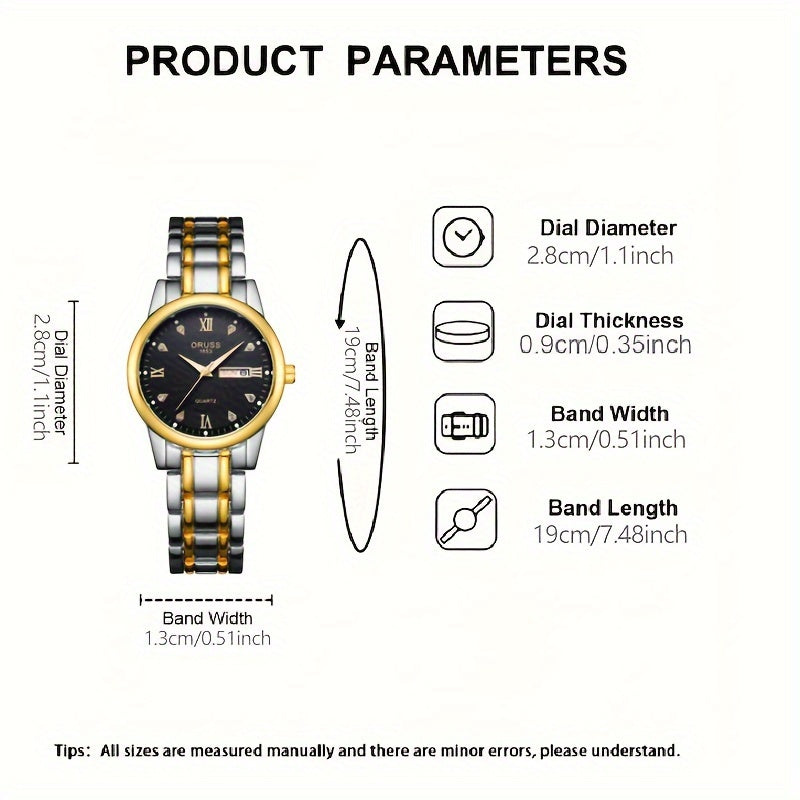 Women's Quartz Watch with Calendar Roman Numerals and Elegant Design