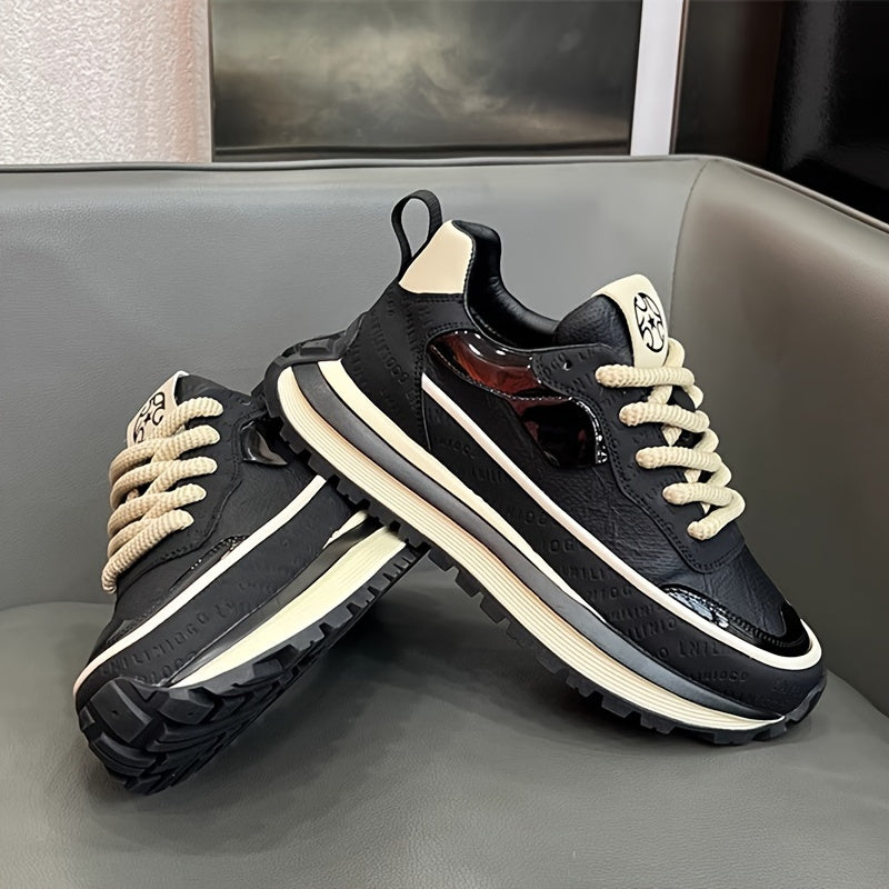 Мужские черные повседневные кроссовки с верхом из PU и нескользящей подошвой из ПВХ для бега и повседневной носки