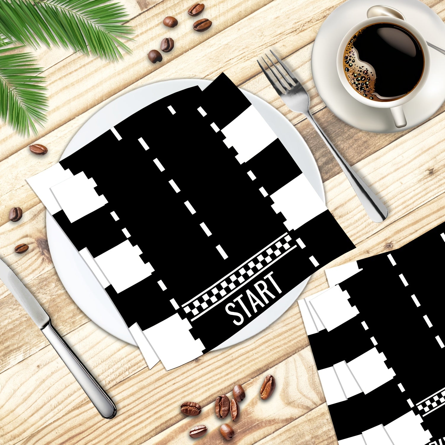 20 Pack Racing Car Themed Party Napkins Black White Checkered Flag 2-Ply